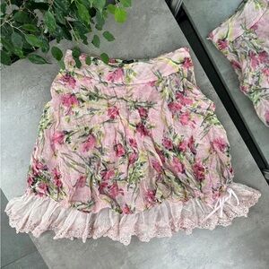 Mariella Burani Floral Pink Mini Skirt with Lace Trim